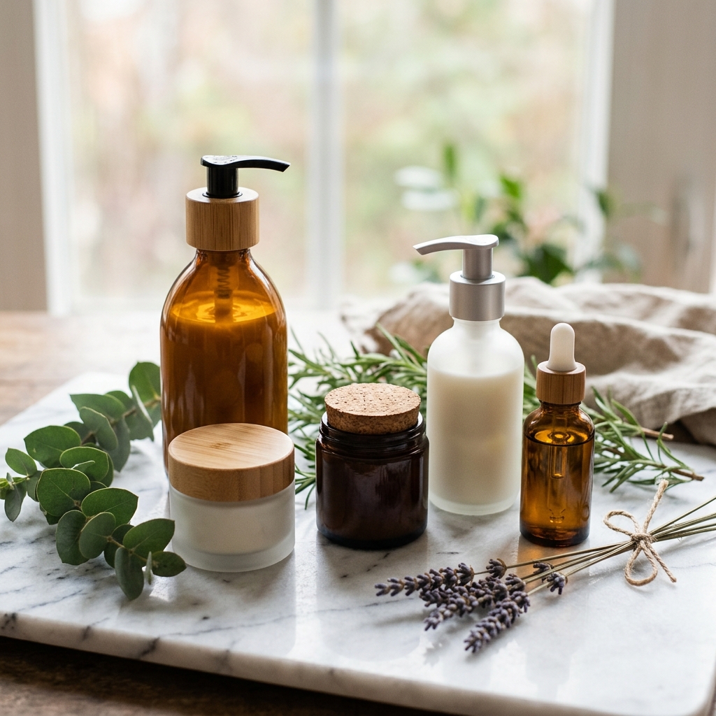 Natural body lotions in elegant glass bottles